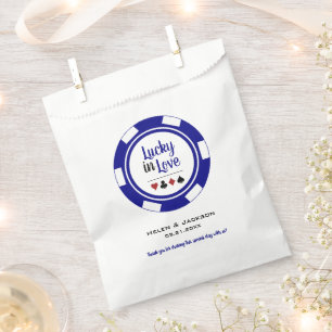 Lucky In Love Blue White Poker Chip Wedding Favour Bag