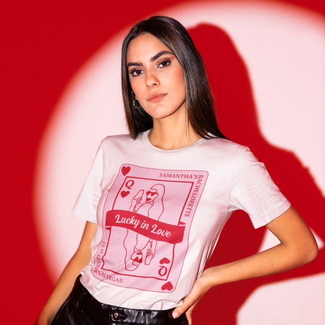 Lucky In Love Bold Pink & Red Bachelorette T-Shirt (Lucky In Love Bold Pink & Red Bachelorette T-Shirt)