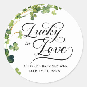 Lucky in Love Bridal Shower Green Shamrock  Classic Round Sticker