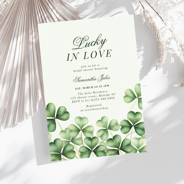 Lucky in Love Bridal Shower Green Shamrock  Invitation (Creator Uploaded)