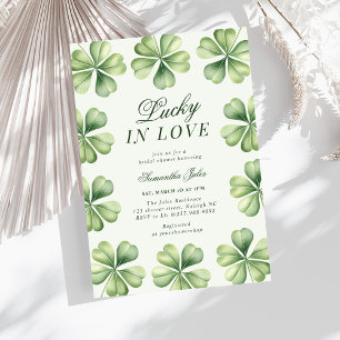 Lucky in Love Bridal Shower Green Shamrock  Invitation