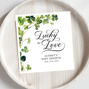Lucky in Love Bridal Shower Green Shamrock  Napkin