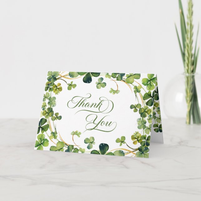 Lucky in Love  Bridal Shower Green Shamrock Thank You Card (Front)