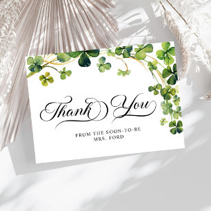 Lucky in Love Bridal Shower Green Shamrock  Thank You Card