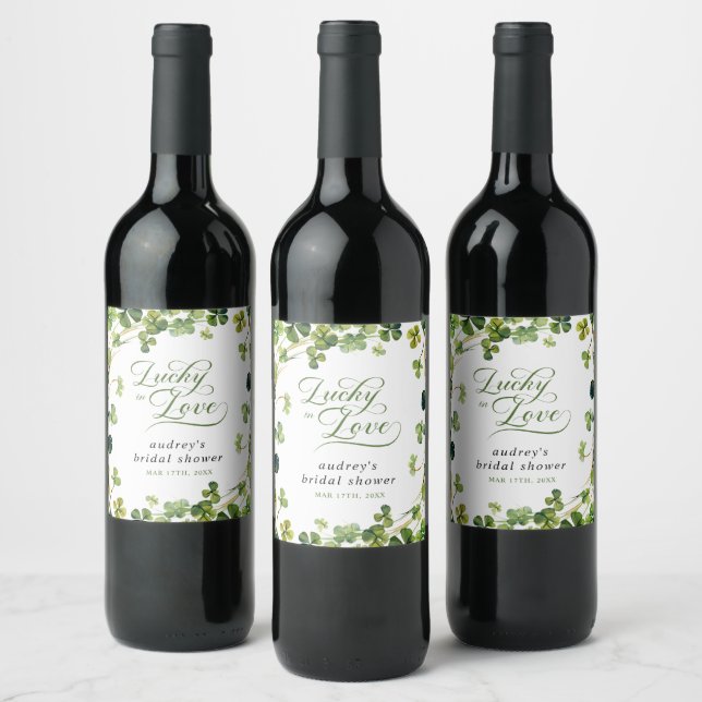 Lucky in Love Bridal Shower Green Shamrock Wine Label (Bottles)