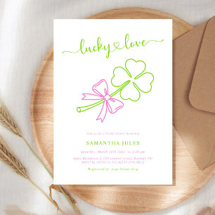 Lucky in Love Bridal Shower Pink Green Shamrock  Invitation