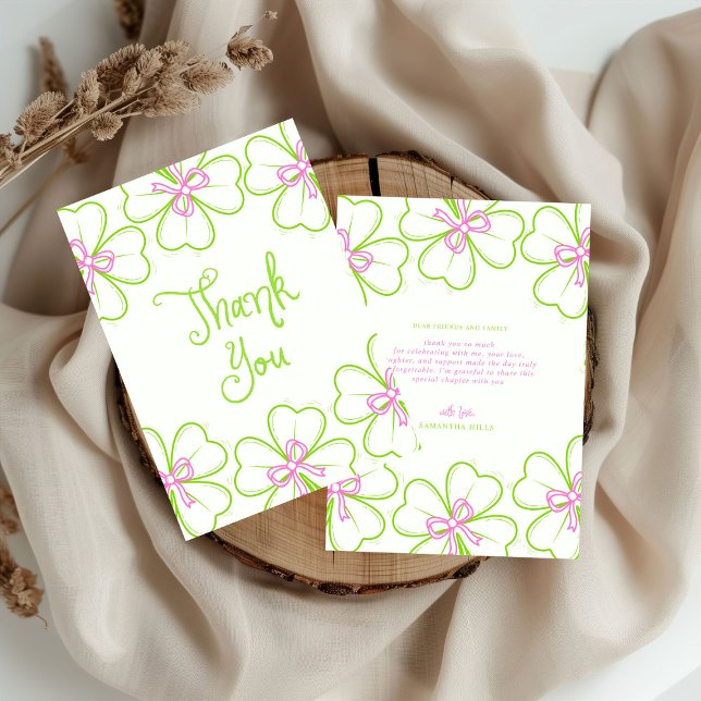 Lucky in Love Bridal Shower Pink Green Shamrock  Thank You Card (Creator Uploaded)