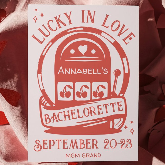 Lucky in Love Casino Hand Drawn Vegas Bachelorette Invitation (lucky in love Vegas bachelorette party invitation hand drawn quirky fun slot machine weekend invite)