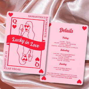 Lucky In Love Chic Pink & Red Bachelorette Weekend Invitation