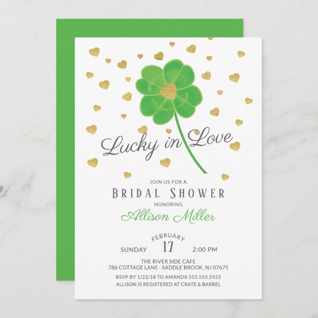 Lucky in Love Clover Bridal Shower Invitation (Front/Back)