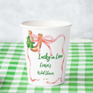 Lucky in love clover leaf bow ribbon bridal shower paper cups