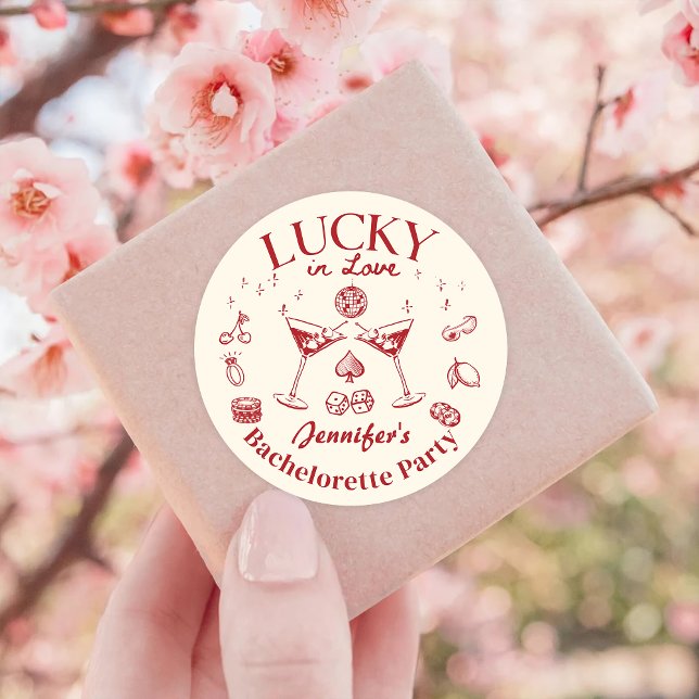 Lucky In Love Cocktail Bachelorette Party Classic Round Sticker (Creator Uploaded)