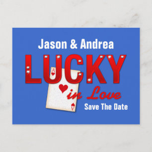 Lucky In Love Custom Save The Date Announcement Postcard