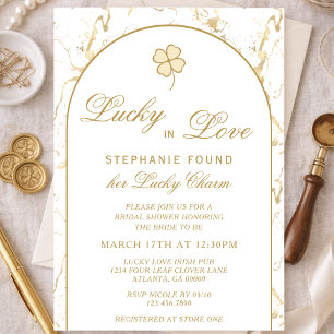 Lucky in Love Elegant Gold Shamrock Bridal Shower Invitation