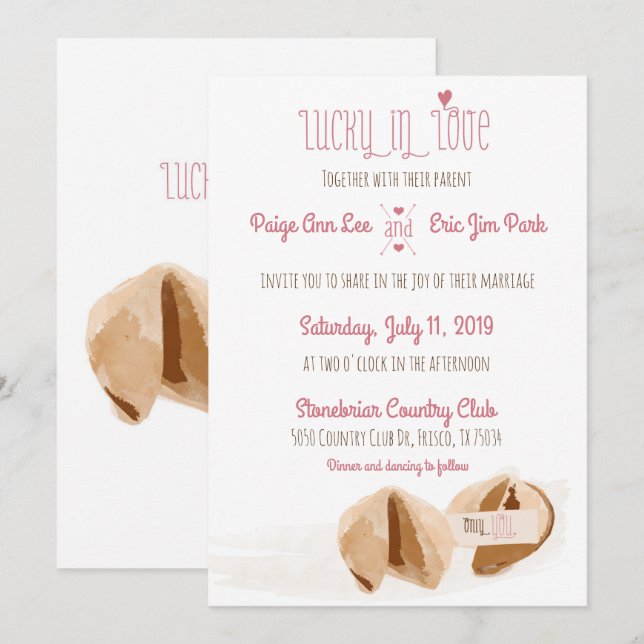 Lucky in Love Fortune cookies Wedding Invitation (Front/Back)