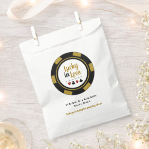 Lucky In Love Gold Black White Poker Chip Wedding Favour Bag