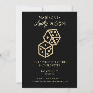 Lucky in Love Gold Dice Casino Bachelorette Party Invitation