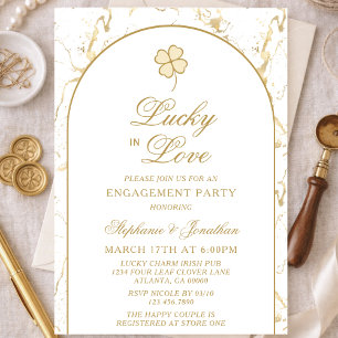 Lucky in Love Gold Shamrock Engagement Party Invitation
