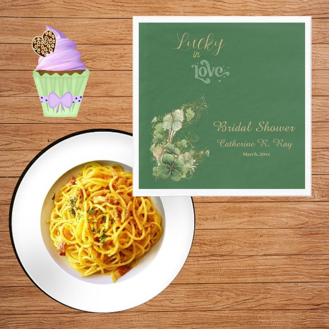 Lucky in Love Gold Shimmer Shamrock Bridal Shower Napkin (Lucky in Love Gold Shimmer Shamrock Bridal Shower Napkins)