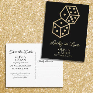 Lucky in Love Gold Wedding Save the Date Postcard