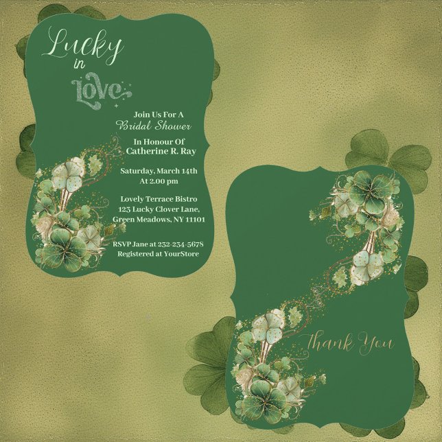  Lucky in Love Golden Green Shamrock Bridal Shower Invitation (Lucky in Love Golden Green Shamrock Bridal Shower Invitation)