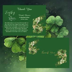Lucky in Love Golden Green Shamrock Bridal Shower Thank You Card