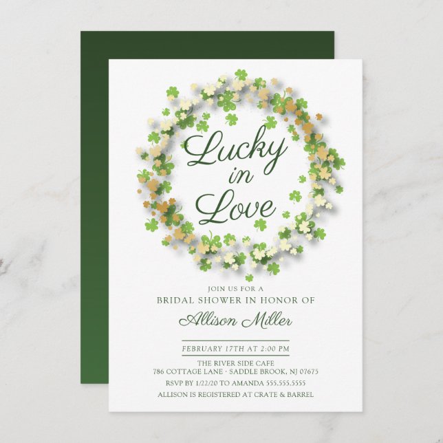 Lucky in Love Golden Shamrocks Bridal Shower Invitation (Front/Back)