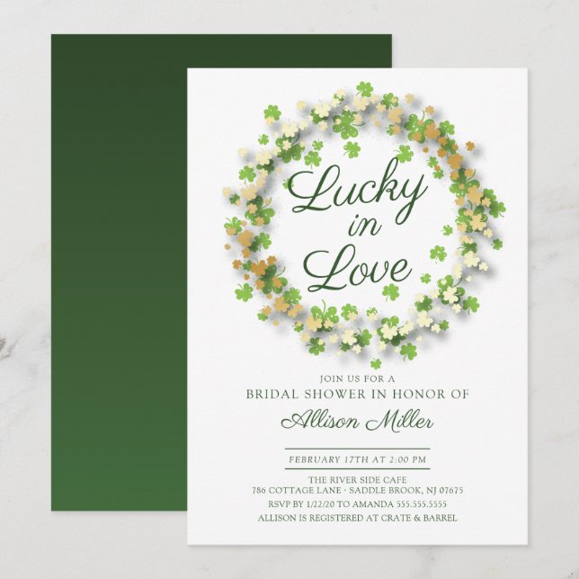 Lucky in Love Golden Shamrocks Bridal Shower Invitation (Front/Back)