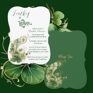 Lucky in Love Green Golden Shamrock Bridal Shower Invitation