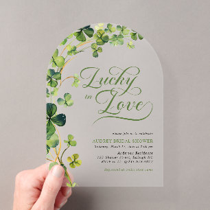 Lucky in Love Green Shamrock Bridal Shower Acrylic Invitations