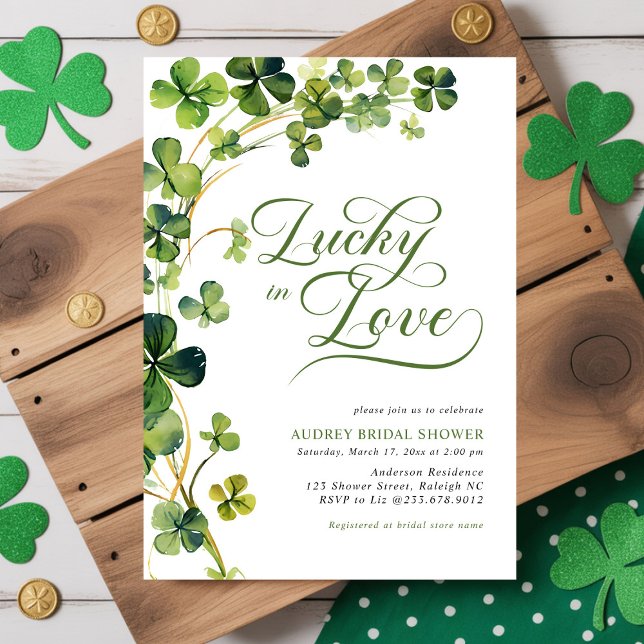 Lucky in Love Green Shamrock Bridal Shower Invitation (Creator Uploaded)