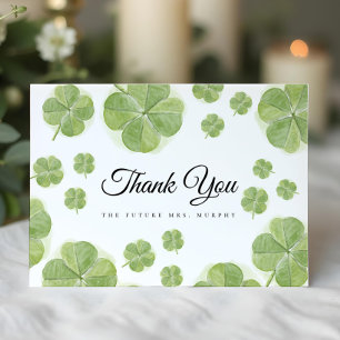 Lucky in Love Green Shamrock Bridal Shower Thank You Card