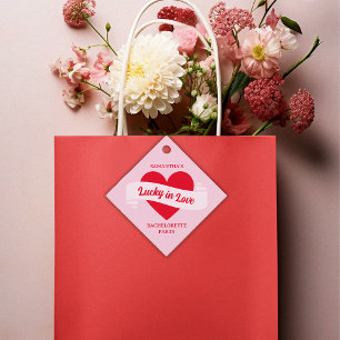 Lucky In Love Heart Chic Pink & Red Bachelorette Favour Tags