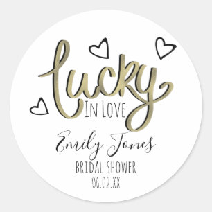 Lucky in Love Hearts Bridal Shower Classic Round Sticker