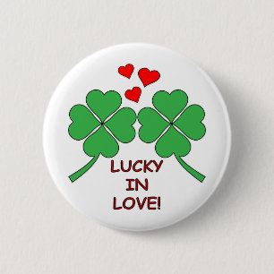 Lucky In Love Hearts Clover 6 Cm Round Badge