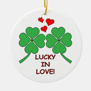 Lucky In Love Hearts Clover Ceramic Ornament