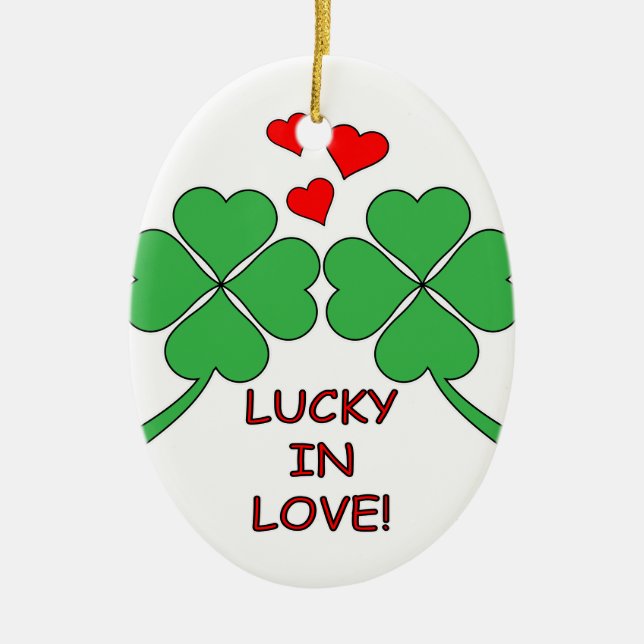 Lucky In Love Hearts Clover Ceramic Tree Decoration (Front)
