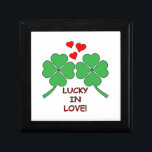 Lucky In Love Hearts Clover Gift Box<br><div class="desc">Lucky in love.
Drawings of four-leaf clovers with heart shapes floating over them.</div>