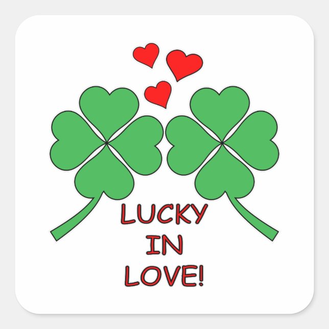 Lucky In Love Hearts Clover Square Sticker (Front)