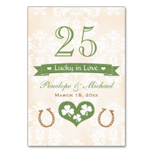 Lucky in Love Horseshoe Shamrock Wedding Number Table Number