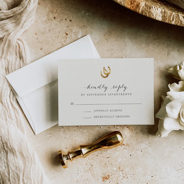 Lucky in Love Horseshoe Wedding RSVP Card (Creator Uploaded)