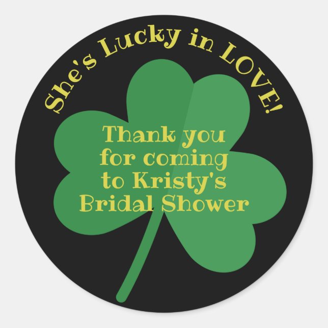 Lucky in Love Irish Themed Bridal Shower Classic Round Sticker (Front)