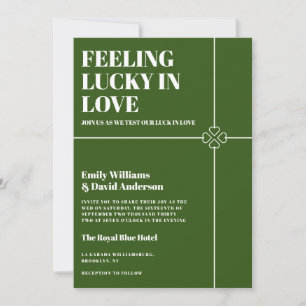 Lucky in Love Modern Green Wedding Invitation