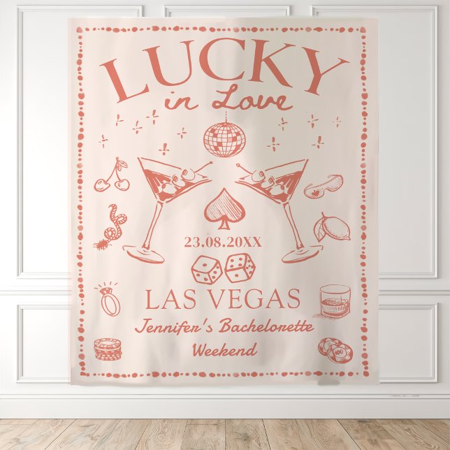 Lucky in Love Peach Cocktail Bachelorette Party Tapestry (Creator Uploaded)