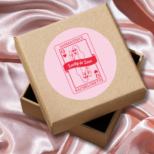 Lucky In Love Pink & Red Bachelorette Favour Classic Round Sticker