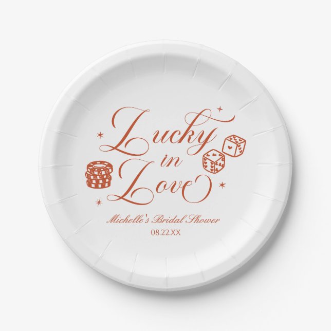 Lucky In Love Playing Card Casino Bridal Shower Paper Plate (Front)
