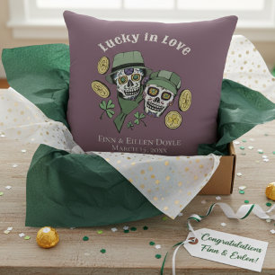 Lucky In Love Purple Irish Sugar Skulls Newlywed Cushion