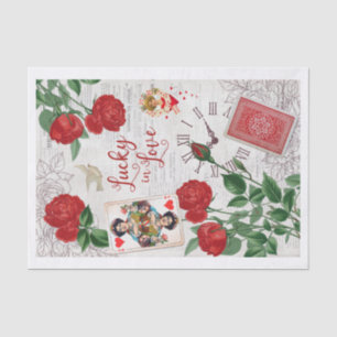 Lucky in Love, Red Roses, Queen of Hearts Collage Tissue Paper
