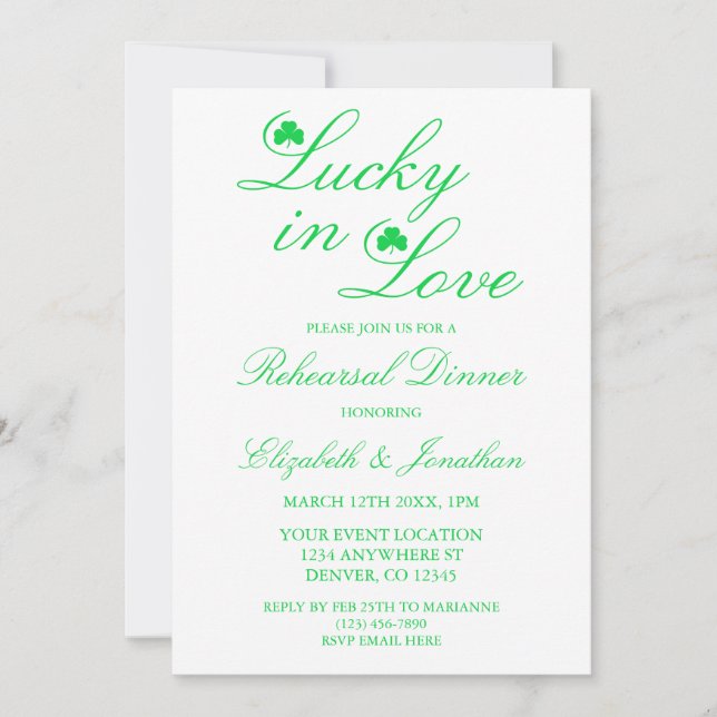 Lucky In Love Rehearsal Dinner Invitation (Front)