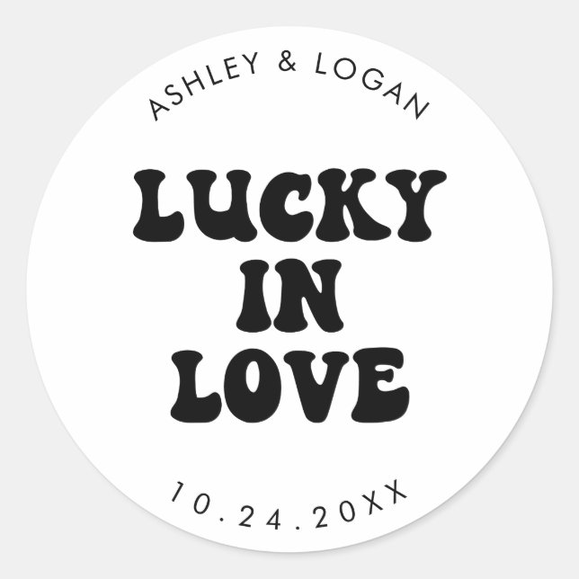 Lucky In Love Retro Wedding Lottery Favour  Classic Round Sticker (Front)